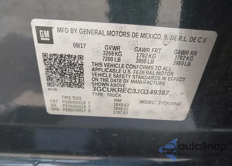2018 Chevrolet Silverado 1500 2Lt from USA, damaged, VIN 3GCUKREC3JG149387